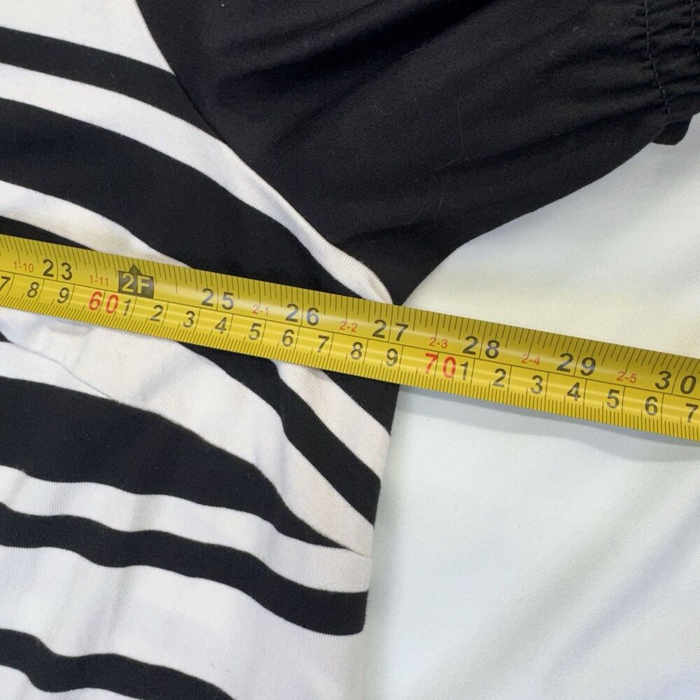 Cato Women's Plus Size 26/28W Striped Henley Top - Black & White Puff Sleeve - Picture 4 of 8